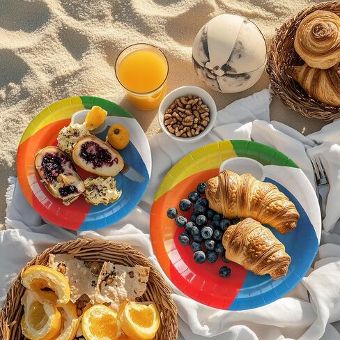 50 Pcs Party Plates, Beach Ball Paper Plates Party Supplies for Summer Beach Pool Ball, Disposable Tableware Sets, Serve for 25 Guests in Kuwait