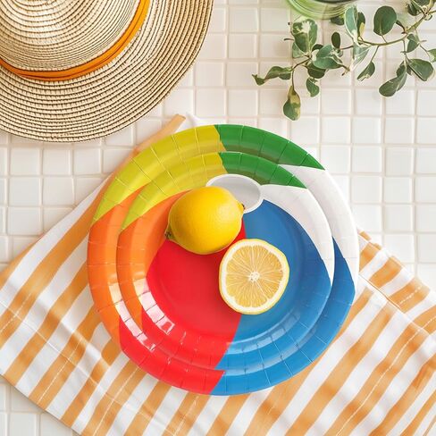 50 Pcs Party Plates, Beach Ball Paper Plates Party Supplies for Summer Beach Pool Ball, Disposable Tableware Sets, Serve for 25 Guests in Kuwait
