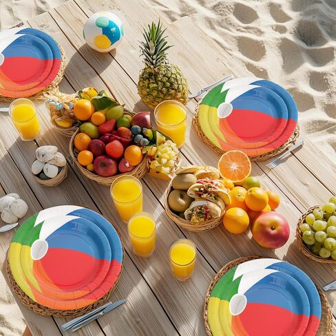 50 Pcs Party Plates, Beach Ball Paper Plates Party Supplies for Summer Beach Pool Ball, Disposable Tableware Sets, Serve for 25 Guests in Kuwait