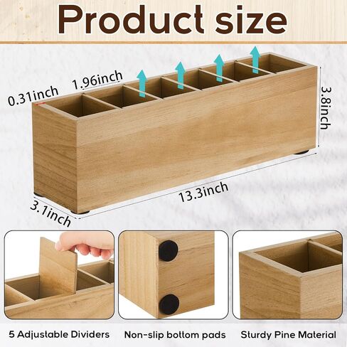 Jetec Wooden Pencil Pen Holder for Desk 6 Compartments Wood Office Desk Organizers for Countertop Adjustable Makeup Brush Organizer Silverware Caddy for Party, Home, Art Supplies(Wood Color) in Kuwait