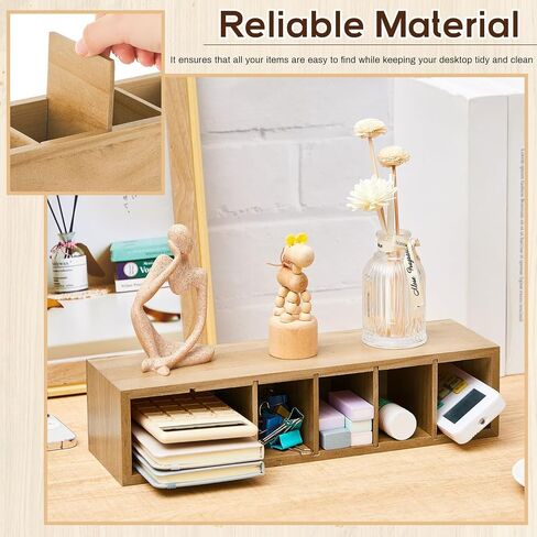 Jetec Wooden Pencil Pen Holder for Desk 6 Compartments Wood Office Desk Organizers for Countertop Adjustable Makeup Brush Organizer Silverware Caddy for Party, Home, Art Supplies(Wood Color) in Kuwait