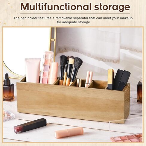 Jetec Wooden Pencil Pen Holder for Desk 6 Compartments Wood Office Desk Organizers for Countertop Adjustable Makeup Brush Organizer Silverware Caddy for Party, Home, Art Supplies(Wood Color) in Kuwait