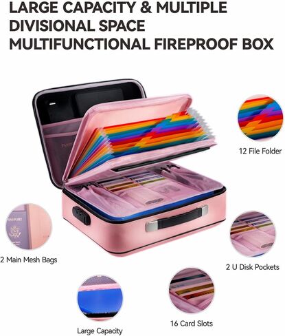 Fireproof Document Box 8 Layer File Organizer Box with Lock. Important Document with File Folder, Laptop, Portable Travel Safe in Saudi Arabia