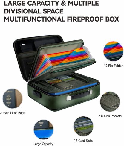 Fireproof Document Box 8 Layer File Organizer Box with Lock. Important Document with File Folder, Laptop, Portable Travel Safe in Saudi Arabia