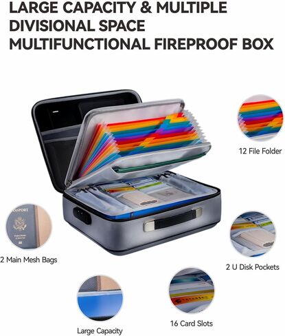 مربع مستندات مستند Fireproof 8 مربع منظم ملفات الطبقة مع قفل. وثيقة مهمة مع مجلد الملف ، الكمبيوتر المحمول ، السفر المحمول آمن in Kuwait