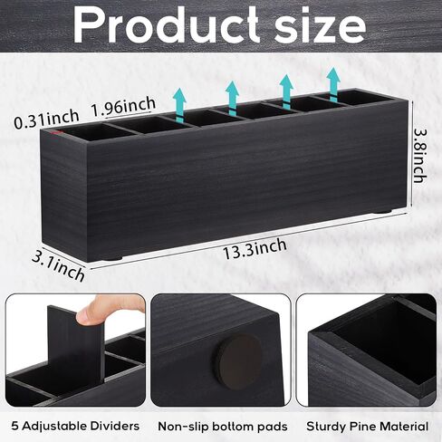 Jetec Wooden Pencil Pen Holder for Desk 6 Compartments Wood Office Desk Organizers for Countertop Adjustable Makeup Brush Organizer Silverware Caddy for Party, Home, Art Supplies(Wood Color) in Kuwait