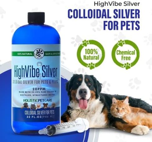العناية الشاملة بالحيوانات الأليفة HighVibe Silver - الفضة الغروية للحيوانات الأليفة - 20 جزء في المليون 1 جالون - للكلاب والقطط والخيول وجميع الحيوانات الأليفة in Kuwait
