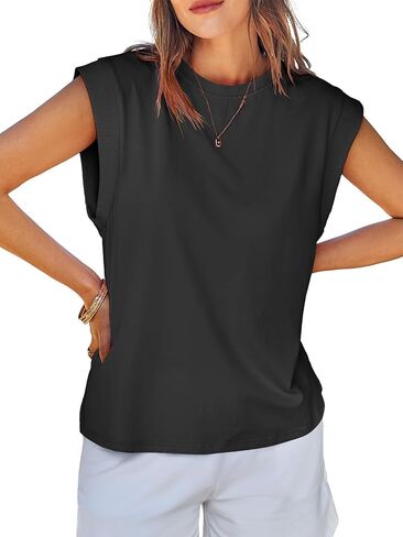 Tankaneo Womens Summer Tops Crew Neck Cap Sleeve Tank Top Casual Loose Fit Basic Tee Shirts in Kuwait