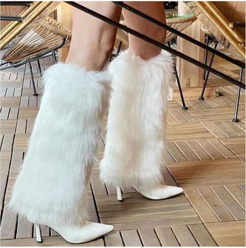 WDIRARA Women's Leopard Pattern Fuzzy Leg Warmers Fur Long Boot Cuffs Cover in Saudi Arabia