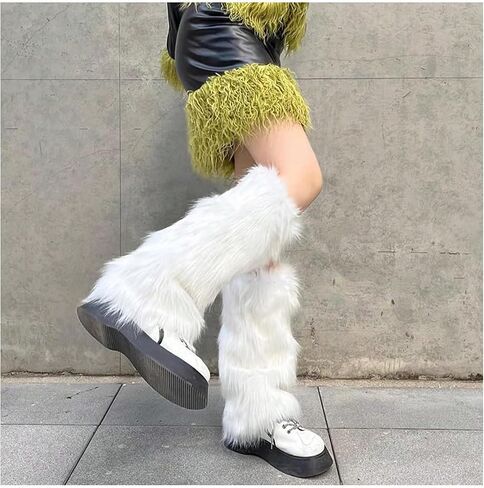 WDIRARA Women's Leopard Pattern Fuzzy Leg Warmers Fur Long Boot Cuffs Cover in Saudi Arabia