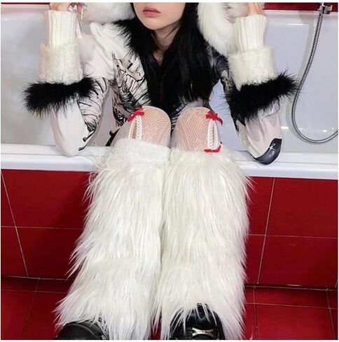 WDIRARA Women's Leopard Pattern Fuzzy Leg Warmers Fur Long Boot Cuffs Cover in Saudi Arabia