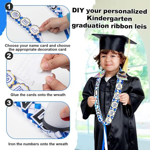 Juexica Kindergarten Graduation Ribbon Leis Class of 2025 Braided Necklace Making Kit with Alphabetic Decorative Cards Graduation Gift for Preschool Kids Grad Party in Saudi Arabia