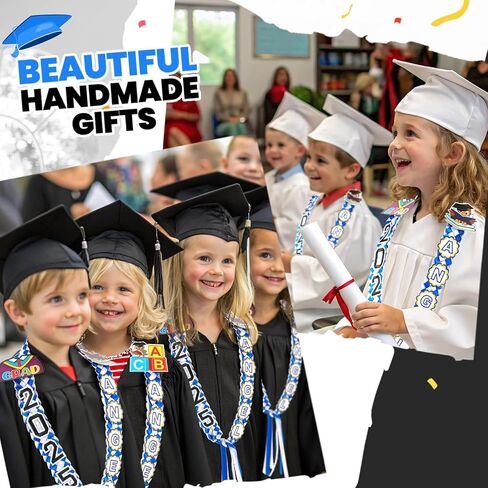 Juexica Kindergarten Graduation Ribbon Leis Class of 2025 Braided Necklace Making Kit with Alphabetic Decorative Cards Graduation Gift for Preschool Kids Grad Party in Saudi Arabia