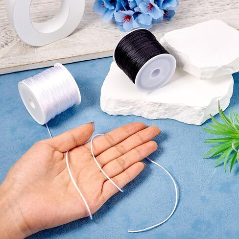 1mm Rattail Silk Cord for Jewelry Making, Satin Nylon Rattail Cord Black White Silky Beading String 64 Yards Braided Beading String for Kumihimo Lanyards Jewelry Keychain Making in Kuwait