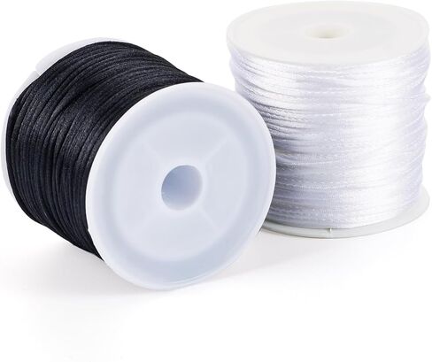 1mm Rattail Silk Cord for Jewelry Making, Satin Nylon Rattail Cord Black White Silky Beading String 64 Yards Braided Beading String for Kumihimo Lanyards Jewelry Keychain Making in Kuwait