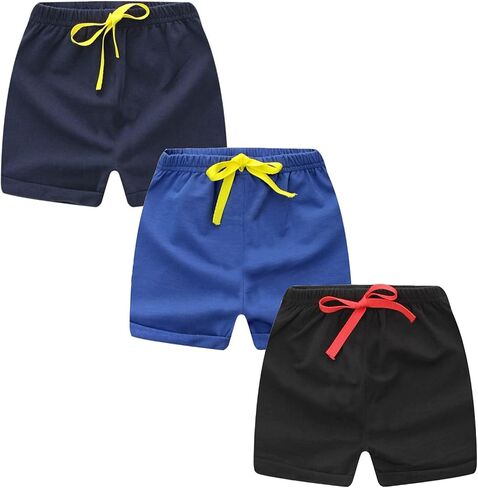 Jagrove Toddler Boys Girls Shorts 3 Pack Little Kids Cotton Sport Jogger Shorts Summer Solid Color Active Short Pants in Kuwait