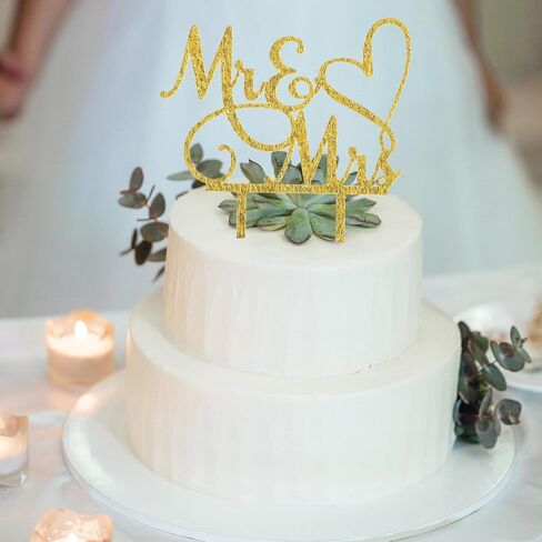 Mr and Mrs Cake Topper, Wedding Cake Toppers Bride and Groom, Wedding Cakes Decorations, Gold Acrylic Topper for Weding, Engagement, Anniversary (Silver) in Saudi Arabia