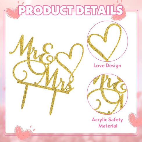 Mr and Mrs Cake Topper, Wedding Cake Toppers Bride and Groom, Wedding Cakes Decorations, Gold Acrylic Topper for Weding, Engagement, Anniversary (Silver) in Saudi Arabia
