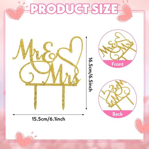 Mr and Mrs Cake Topper, Wedding Cake Toppers Bride and Groom, Wedding Cakes Decorations, Gold Acrylic Topper for Weding, Engagement, Anniversary (Silver) in Saudi Arabia