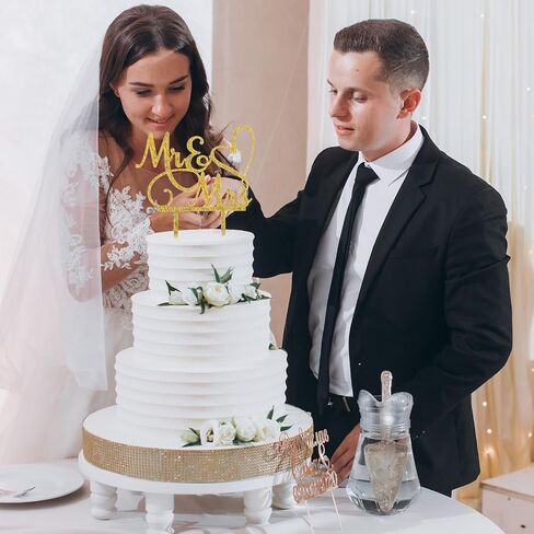 Mr and Mrs Cake Topper, Wedding Cake Toppers Bride and Groom, Wedding Cakes Decorations, Gold Acrylic Topper for Weding, Engagement, Anniversary (Silver) in Saudi Arabia