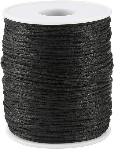 1mm Rattail Silk Cord for Jewelry Making, Satin Nylon Rattail Cord Black White Silky Beading String 64 Yards Braided Beading String for Kumihimo Lanyards Jewelry Keychain Making in Kuwait