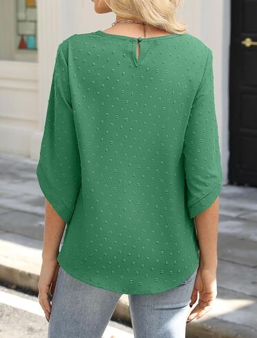 JUSTFASHIONNOW Womens Tops Dressy Casual 3/4 Sleeve Blouses Summer Tops 2025 Trendy Swiss Dots Shirts in Kuwait