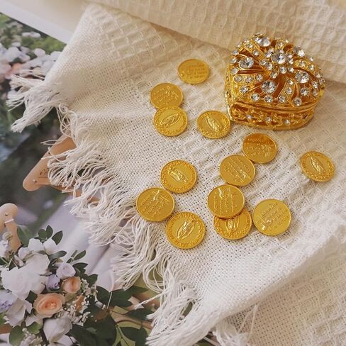 Arras Para Boda Catolica, Wedding Arras Coins Set, Heart Shaped Decorative Box with 13 Virgen of Guadalupe Coins, Mexican Wedding Accessories for Ceremony, Arras De Boda Cristiana - Gold in Saudi Arabia