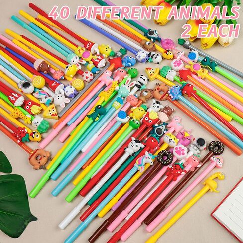 LUYI 40 PCS 40 أنماط لطيفة هلام كاريكاتير جل الأسود أقلام الحبر ، والمرح kawaii بارد بارد أكسيد كتابة أقلام كيد للأطفال هدايا المنزل in Kuwait