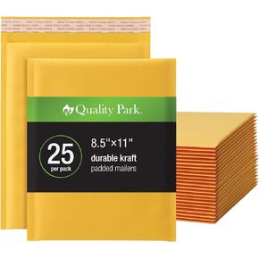 Quality Park Bubble Mailers, 8.5 x 11 Inch, Kraft Padded Envelopes, Durable Brown Shipping Envelopes, Self Seal Closure, 25 Per Box (QUA85759)