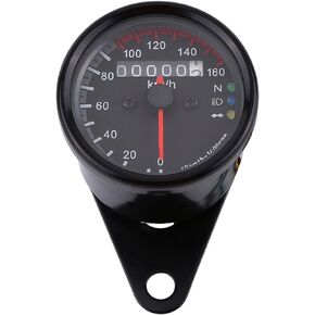 12V Motorcycle Speedometer Mph, Keenso Universal 0-160km/h Stainless Steel Motorcycle Odometer Speedometer Gauge Single Indicator (Black)