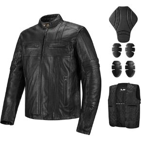 ILM Motorcycle Real Leather Jacket for Men Genuine Cowhide Riding Biker CE Armored Jacket with Removable Thermal Liner JL1