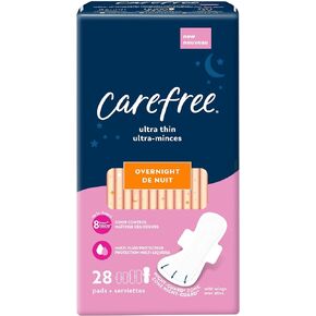 Carefree Ultra Thin Pads, Overnight Pads With Wings, 28ct