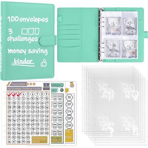 100 Envelopes Money Saving Challenge Binder, A5 Budget Binder with Cash Envelopes, Savings Challenges Book to Save $500, 5,050, 10,000 Budget Planner for Budgeting Saving Money, Olive Green