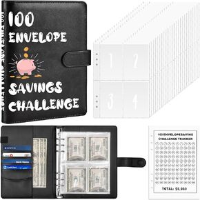 100 Envelopes Money Saving Challenge Book with Envelopes, Day 100 Envelope Challenge Money Saving Binder Budget Book with Cash Envelopes, 5,050 Savings Challenge Kit, A5 Money Savings Book