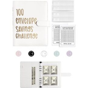 100 Envelopes Money Saving Challenge Budget Binder, Envelope Savings Challenge Book, 52 Week Money Binder For Cash Saving Budget Book With Pouches Halloween, Christmas, Gifts For Friends White
