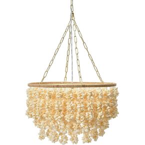 Creative Co-Op EC1051 20" Round Metal and Shell Style Ceiling Light Chandelier