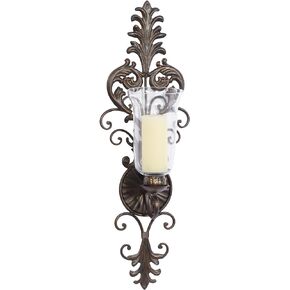 Deco 79 Glass Wall Sconce with Scroll Designs, 10" x 7" x 31", Bronze
