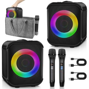 Karaoke Machine for Adults, 2 Bluetooth Speaker with 2 Wireless Microphone, PA System with LED Lights, Karaoke Speaker Supports TF Card/USB, AUX in, TWS for Party, Outdoor, Indoor, Adults, Kids