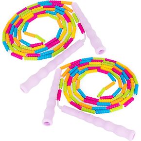 ArtCreativity Beaded Jump Rope for Kids - Pack of 2 Kids' Jump Ropes - Skipping Rope for Kids with Bright Pink Handles and Multi-Colored Beads - Outdoor Jump Rope for Girls 6 7 8 9