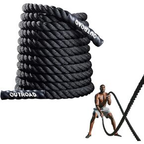 Outroad Battle Rope, 1.5" Diameter 30ft Poly Dacron Workout Exercise Training Heavy Rope, Workout Equipment for Crossfit Training Home Gym & Fitness Exercises, Black and Pattern