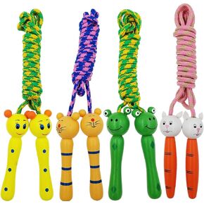4 Pack Jump Rope with Wood Handles for Kids - Skipping Rope Great for Children and Students Outdoor Fun Activity, Party Favor, Recreation and fitness Keeping Fit.