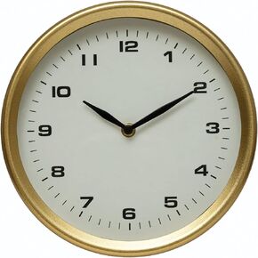 Creative Co-Op Metal Table, Brass Finish Mantel Clock, 10" L x 2" W x 10" H, White