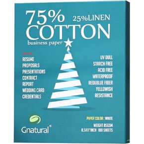 75% Cotton 25% Linen Paper, 85gsm Inkjet Printing Paper, 8.5"x11" White Color Resume Paper,100 Sheets Won't Get Wet Cotton Paper