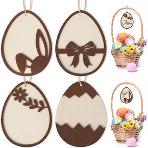 Sealmic 8 Pieces Easter Basket Tags, Color Bunny Shape Wooden Easter Basket Name Tags, Personalized Easter Tags, Easter Gift Tags for Home Room Decoration Hanging Ornaments (Colorful Bunny)