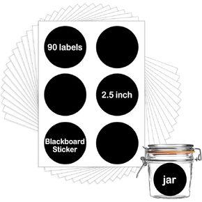 Chalkboard Labels Sticker 2.5 inch Round Erasable Reusable Blackboard Mason Jar Lid Canning Label for Decorating Mason Jars, Pantry, Home and Office & Craft DIY 90 pcs