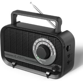 AM FM Radio Plug in Wall or Battery Operated Radio with Best Reception,Portable Radio with Bluetooth,Transistor Radio with Headphone Jack,Large Dial Easy to Use for Seniors Elderly Black