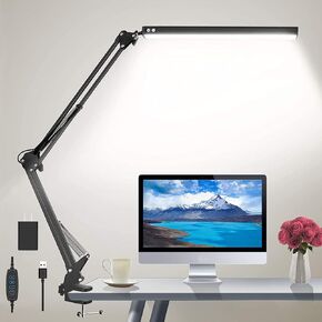 LED Desk Lamp for Home,Office,Reading,Adjustable Eye-Caring Desk Light with Clamp,Swing Arm Lamp Includes 3 Color Modes,10 Brightness Levels Table Lamps with Memory Function(Black) (Black)
