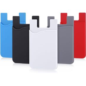 Phone Card Holder, Pofesun 5 Pack Ultra-Slim Credit Card Holder Adhesive Pocket Compatible for iPhone Samsung iPad LG Sony More Android Smart Phones(Black, White, Gray, Blue, Red)