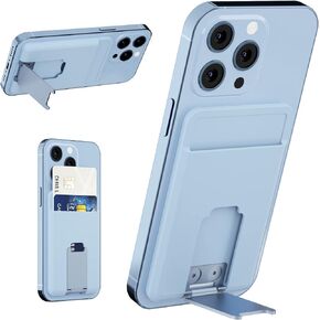 pzoz Magnetic Card Holder Wallet with MagSafe Kickstand, Silicone Pockets Card Holder with Metal Stand for iPhone 15, 14, 13, 12, Pro, Mini, Max, Plus (Blue)