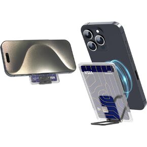 Magnetic Wallet, iPhone Wallet Holder Compatible with Mag-Safe, Phone Wallet with Adjustable Stand, for iPhone 15/14/13/12 Series, 2 Card Holder